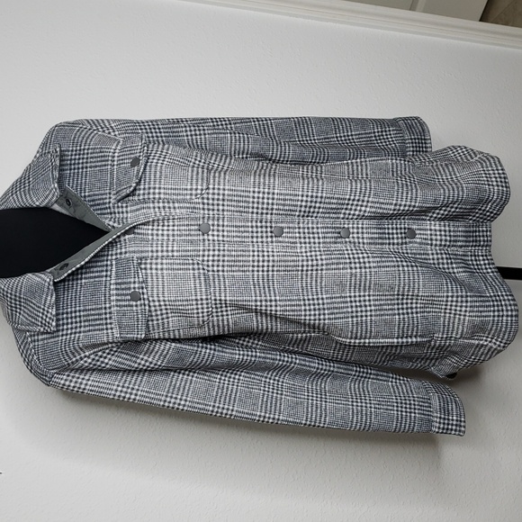 Lands' End Womens Plaid Button Up Longline Shacket Size M Layers Outdoor Gray - Picture 3 of 16